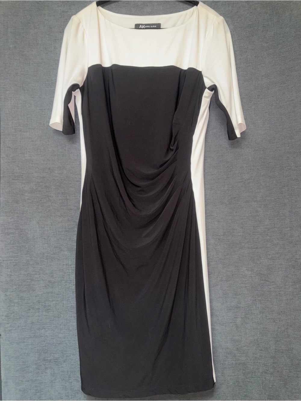 Anne Klein Black and White Draped Jersey Midi Dress